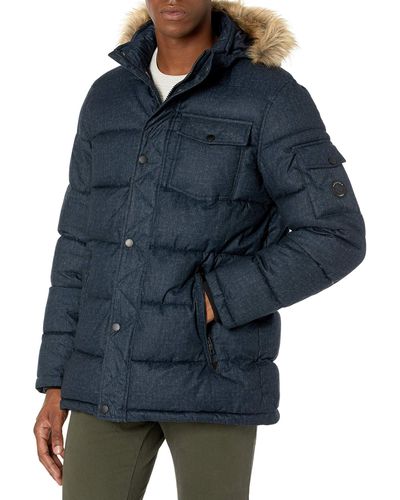 Nautica Quilted Parka Jacket Removable Faux Fur Hood - Black