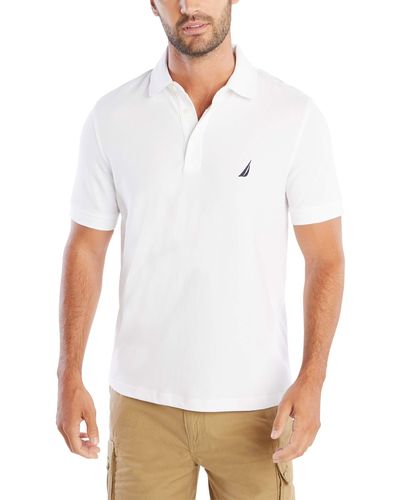Nautica Short Sleeve Solid Stretch Cotton Pique Polo Shirt - White