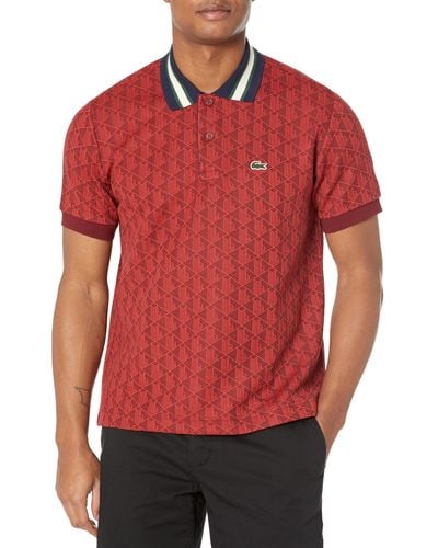 Lacoste Short Sleeve Allover Monogram Polo Shirt - Red