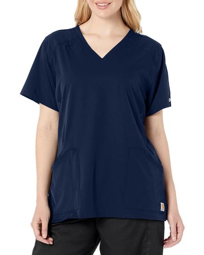 Carhartt Womens Multi-pocket V-neck Medical Scrubs Shirt - Blue