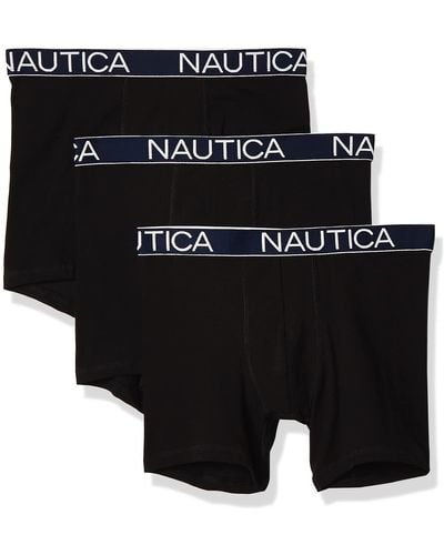Nautica Mens 3-pack Classic Underwear Cotton Stretch Boxer Briefs - Black