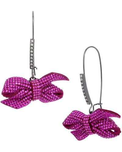 Betsey Johnson S Pavé Bow Dangle Earrings - Purple