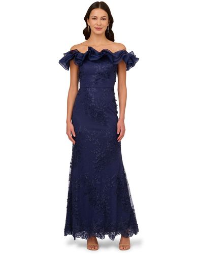 Adrianna Papell Floral Ruffle Gown - Blue