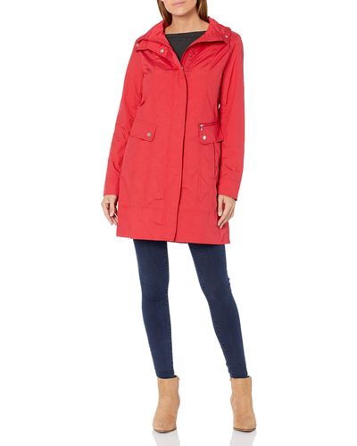 Cole Haan Packable Hooded Rain Jacket With Bow - Red
