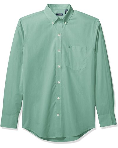 Izod Big & Tall Big Button Down Long Sleeve Stretch Performance Solid Shirt - Green