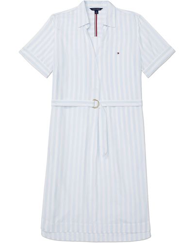 Tommy Hilfiger Womens Stripe Short Sleeve Shirtdress Casual Dress - White