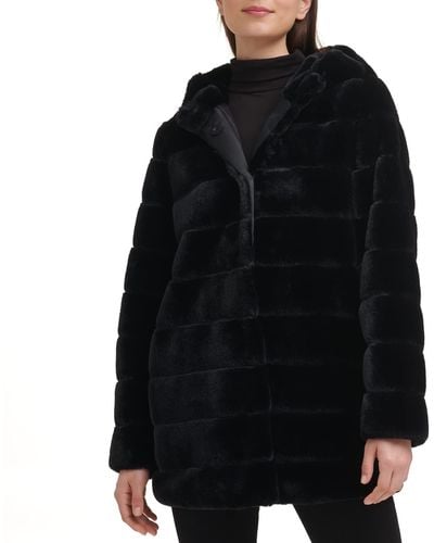 Kenneth Cole Classic Mink Style Faux Fur Coat - Black