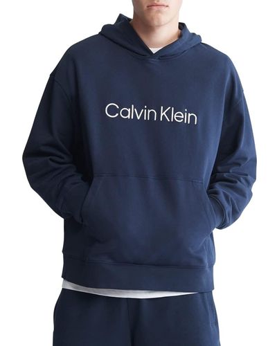 Calvin Klein Relaxed Fit Logo French Terry Hoodie - Blue