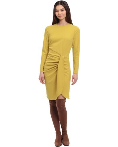 Donna Morgan Petite Long Sleeve Faux Wrap Dress - Yellow