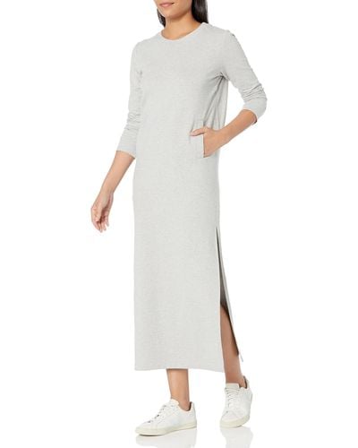 Norma Kamali 3/4 Sleeve Tailored Terry Side Slit Gown - White