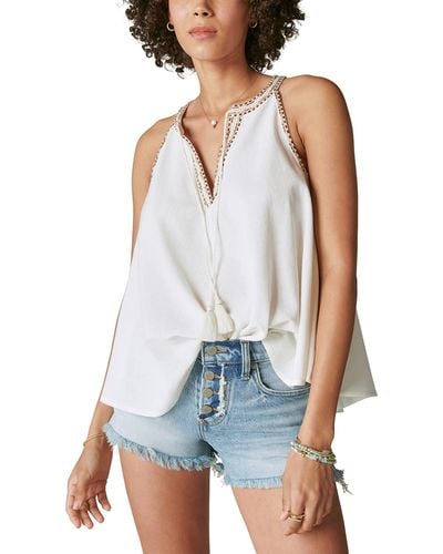 Lucky Brand Embroidered Peasant Swing Tank - Blue