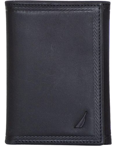 Nautica Sail Embossed Trifold Leather Wallet With 6 Slots - Blue