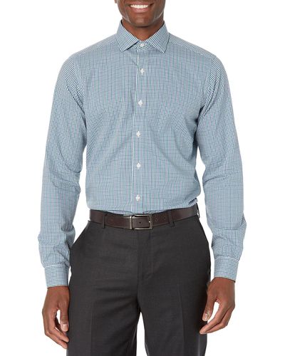 Buttoned Down Standard Tailored Fit Spread Collar Pattern Dress Shirt - Blue