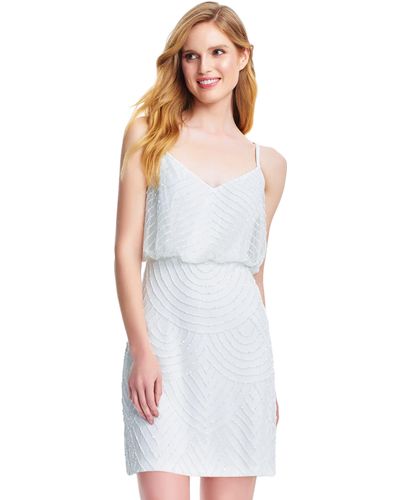 Adrianna Papell Spaghetti Strap Beaded Short Dress - White