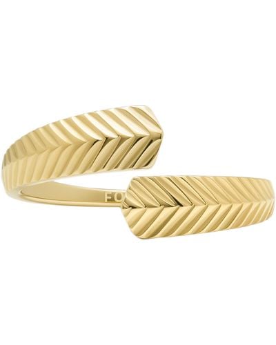 Fossil Stainless Steel Gold-tone Harlow Linear Texture Wrap Ring - Metallic