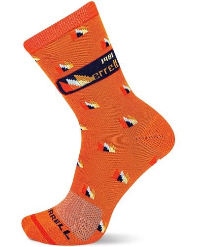 Merrell And Retro Logo Crew Socks-1 Pair Pack-breathable Cotton And Mesh Zones - Orange