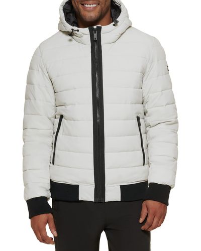 DKNY Quilted Performance Hooded Bomber Jacket - Gray