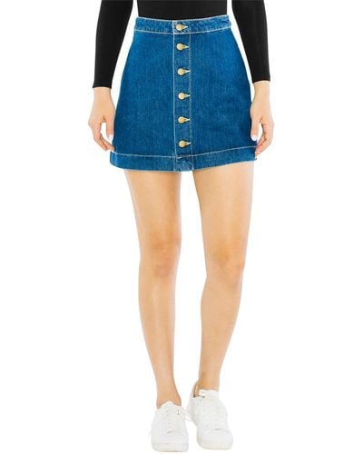 American Apparel Denim Button Front A-line Mini Skirt - Blue
