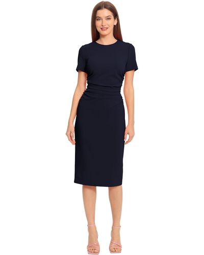 Maggy London Ruched Waist Crepe Sheath Dress Workwear Office Occasion Event Guest Of - Blue