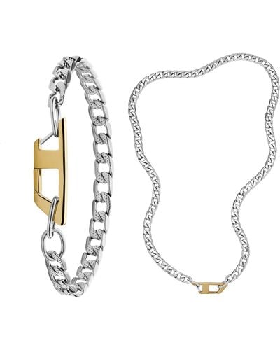 DIESEL All-gender Stainless Steel Bracelet + Chain Necklace - Metallic