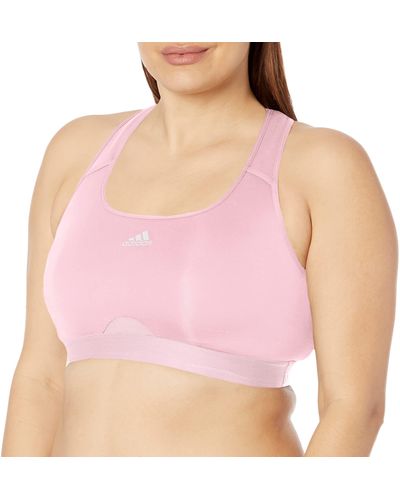 adidas Plus Size Training Medium Support Racer Back Good Level Bra Padded W/ Removable Pads - Pink