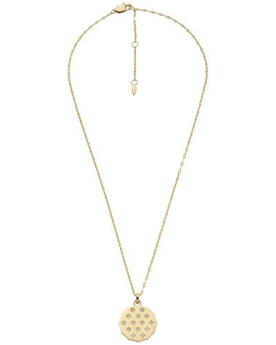 Fossil Sutton Scalloped Edge Gold-tone Stainless Steel Pendant Necklace - Metallic