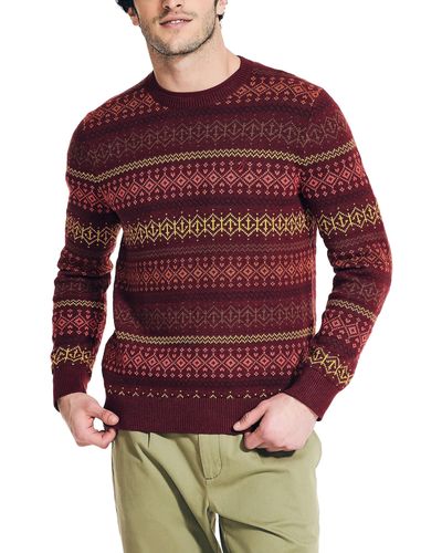Nautica Fair Isle Crewneck Sweater - Red