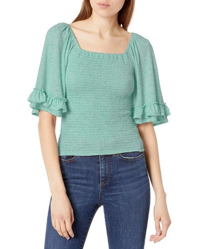 Jessica Simpson Sylvia Butterfly Elbow Sleeve Smocked Top - Blue