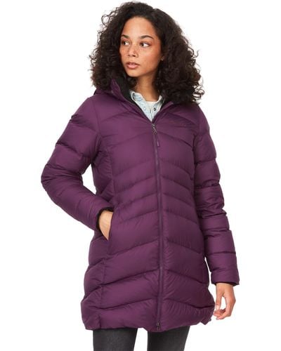 Marmot Montreal Mid-thigh Length Down Puffer Coat - Purple