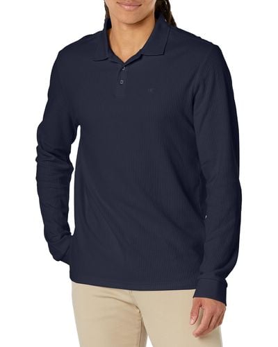 Calvin Klein Long Sleeve Smooth Cotton Polo Shirt Dark Sapphire - Blue