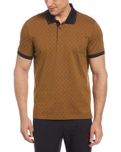 Perry Ellis Slim Fit Foulard Print Short Sleeve Polo Shirt - Brown