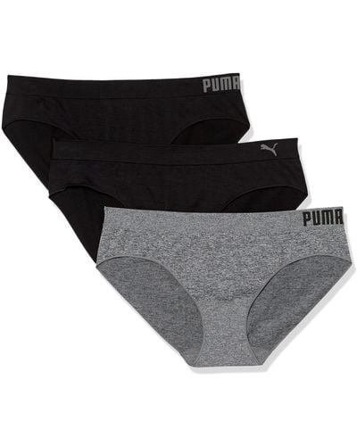 PUMA Womens Plus Size 3 Pack Seamless Bikini Style Underwear - Black
