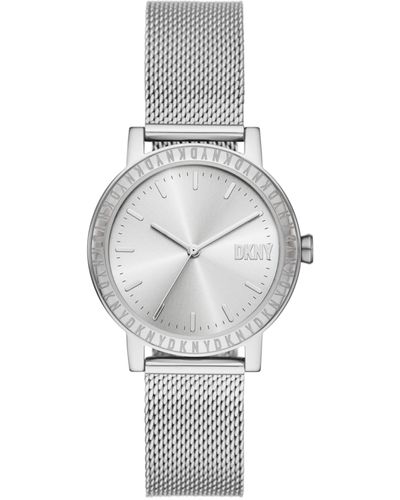 DKNY Soho D Three-hand Silver Stainless Steel Mesh Band Watch - Metallic
