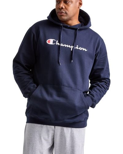 Champion , Powerblend, Fleece Hoodie, Comfortable Sweatshirt, Logo - Blue