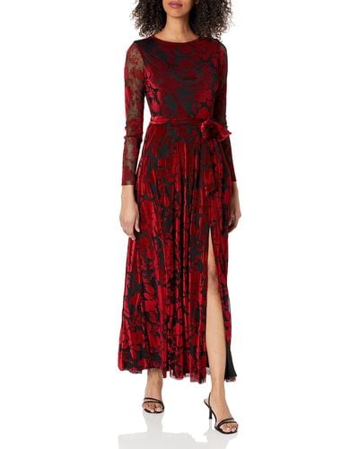 Anne Klein Womens Long Sleeve Maxi Dress - Red
