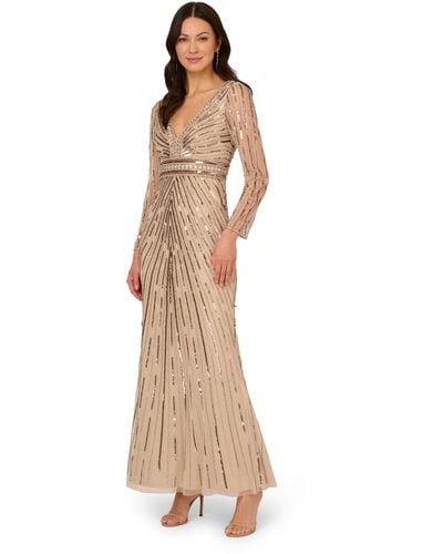 Adrianna Papell Beaded Long Gown - Natural