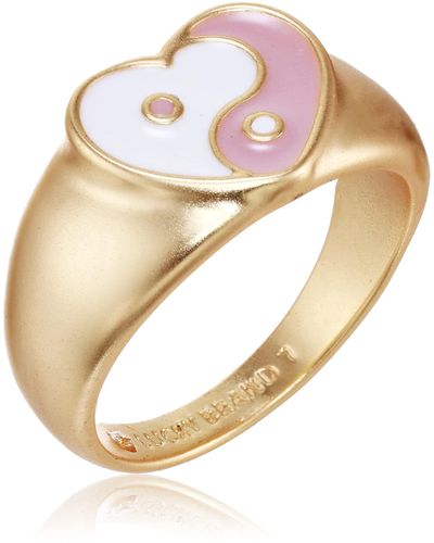Lucky Brand Enamel Heart Signet Ring - Metallic