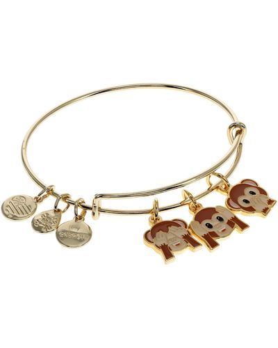 ALEX AND ANI See Hear Speak Emoji Expandable Wire Bangle Bracelet,shiny Gold Finish,brown Charm - Metallic