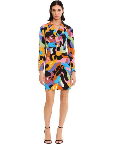 Donna Morgan Long Sleeve Collard Faux Wrap Dress Party Event Guest Of - Orange