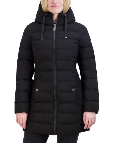 Nautica 3/4 Stretch Puffer Jacket With Fur Hood And Half Back - Black