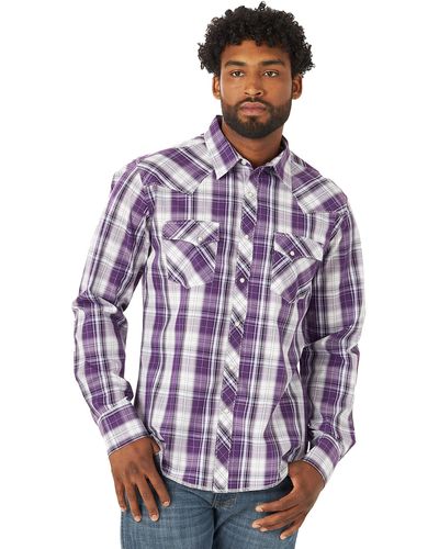 Wrangler Western Fashion Two Pocket Long Sleeve Snap Shirt - Purple
