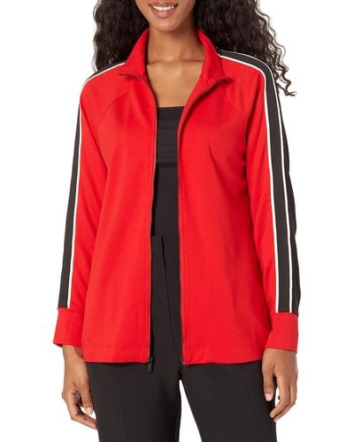 Anne Klein Colorblocked Zip Front Jacket - Red