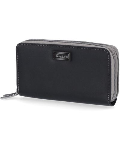 Skechers Double Zipper Rfid Clutch Travel Accessory-bi-fold Wallet - Black