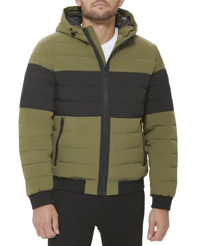 DKNY Quilted Performance Hooded Bomber Jacket - Green