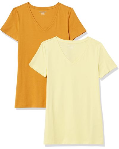 Amazon Essentials Kurzärmeliges T-Shirt mit V-Ausschnitt - Gelb