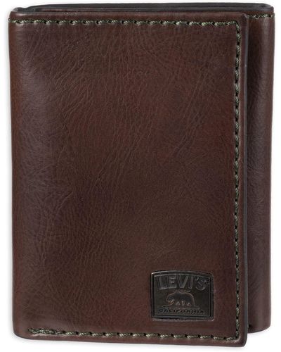Levi's Trifold Wallet-sleek And Slim Includes Id Window And Credit Card Holder - Brown