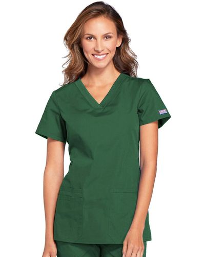 CHEROKEE Womens V-neck Top Medical Scrubs - Green