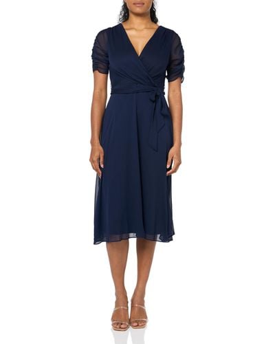 DKNY Sleeveless High Neck Shift Dress - Blue