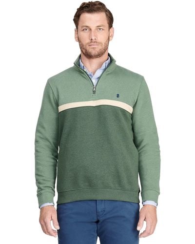 Izod Advantage Performance Quarter Zip Fleece Pullover Sweatshirt - Green