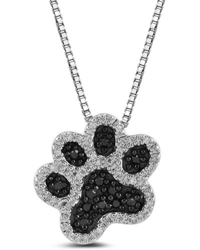 Amazon Essentials Sterling Silver Black And White Diamond Dog Paw Pendant Necklace